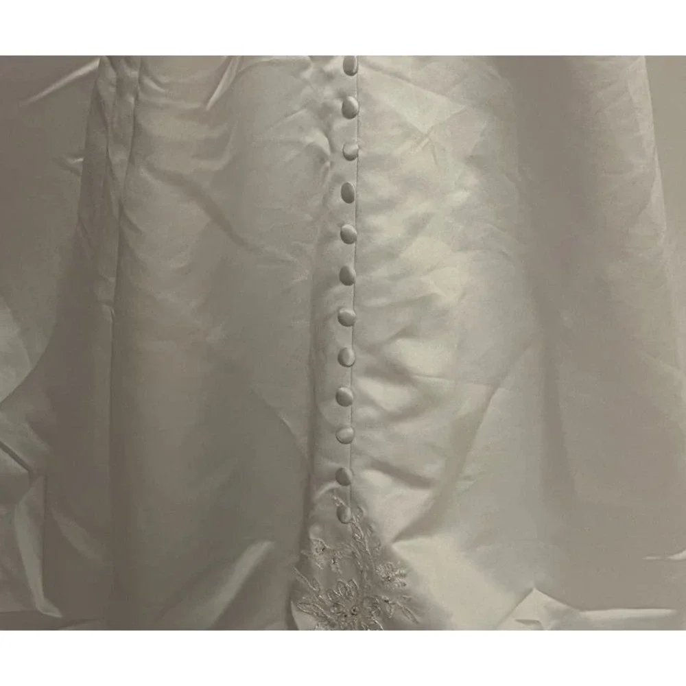 Satin Empire Waist A-Line Wedding Gown with Beaded Crystal Detail - Picture 8 of 11